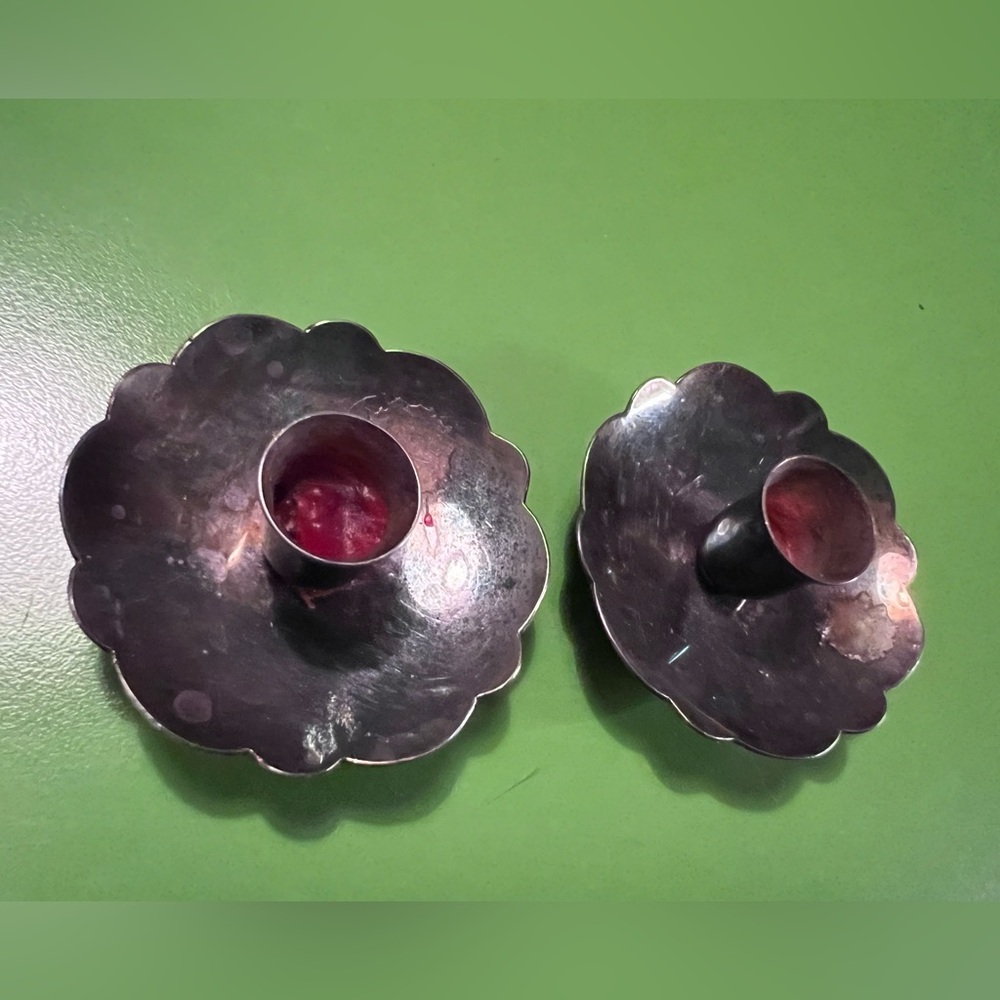 MCM Denmark silver plated candle holders pair set 2 A/5 CHR JENSEN marked - Picture 3 of 11